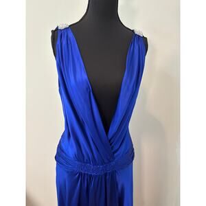 Niteline Royal Blue Draped Cocktail Dress with Embellished Shoulder Straps